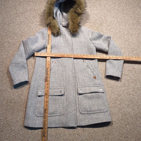 J.Crew Chateau Parka Coat Womens 2 Stadium Cloth Gray Wool Nello Gori Fur Trim - Picture 2 of 8